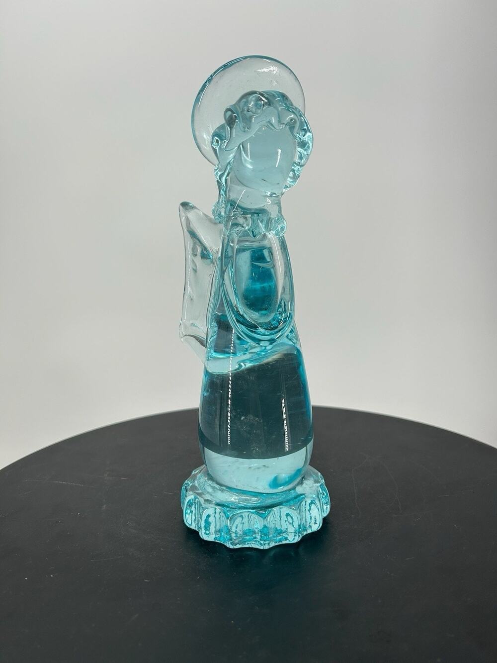 Vtg Art Glass Christmas Angel Figurine Aqua Blue 9”